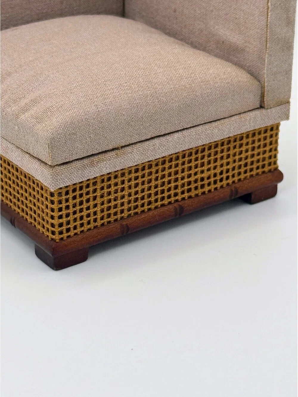 1:6 Scale Vintage Dollhouse Corner Chair Sectional Sofa Rattan Cane Base Wood